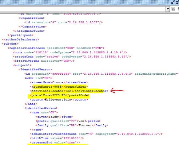 HL7v3 endpoints voorbeeld antwoordbericht